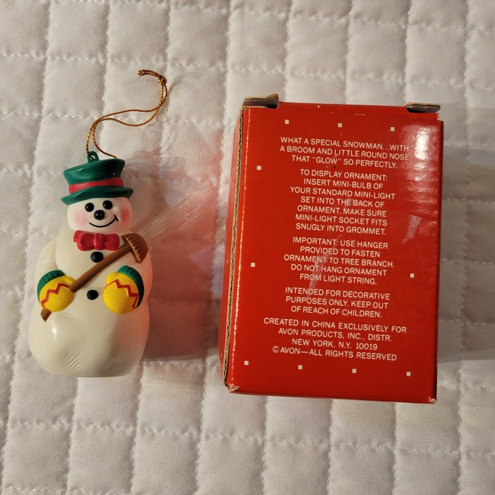 VTG 90s Avon Snowman Light Ornament with Fiber Optic Broom Christmas Holiday Fun